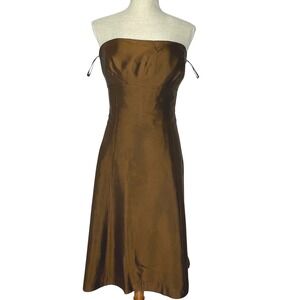 Vera Wang Satin Strapless Empire Waist Dress brown